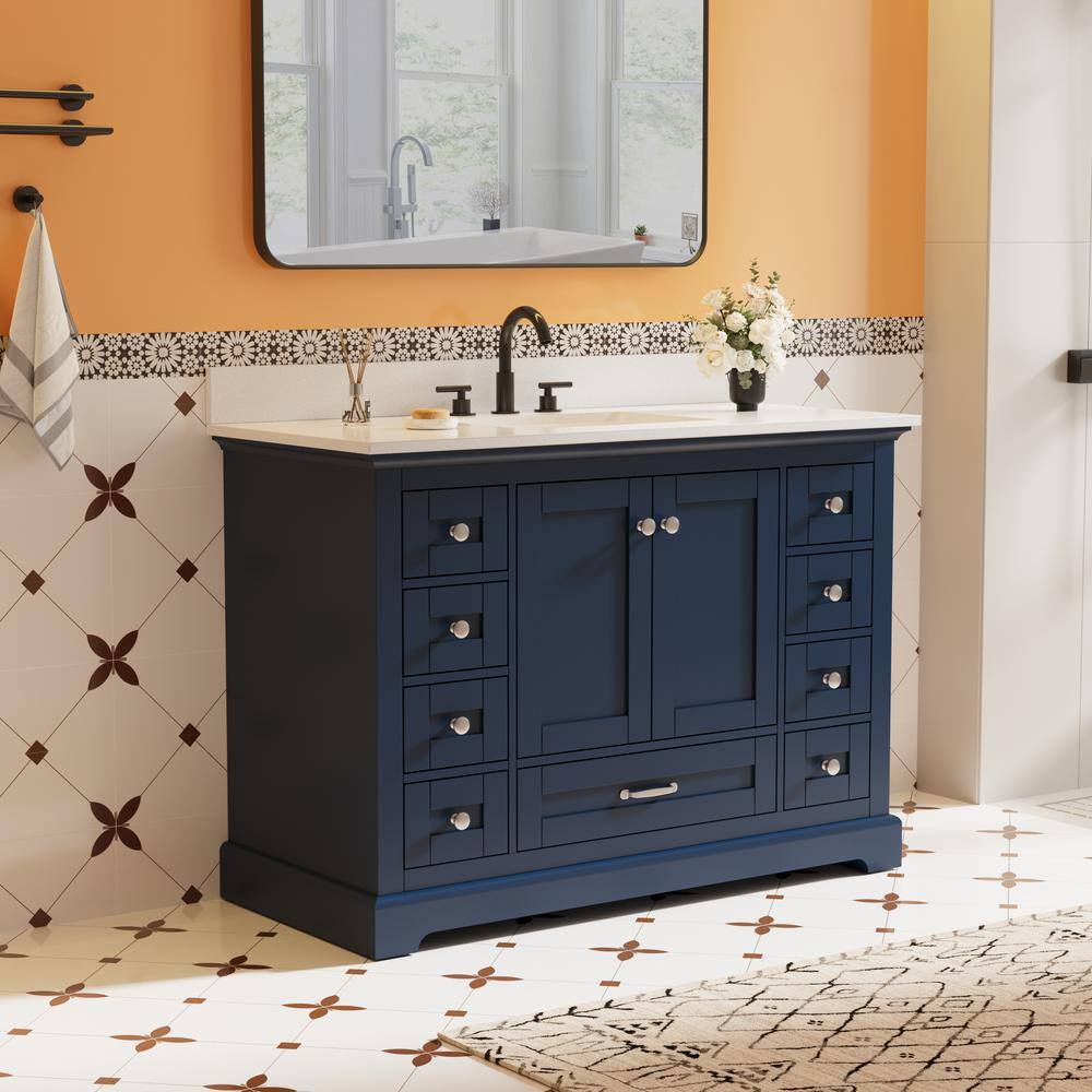 48 in. Single Sink Freestanding Navy Blue Bath Vanity with White Cultured Marble Top and Backsplash (Fully Assembled) price history on PriceWatchPro