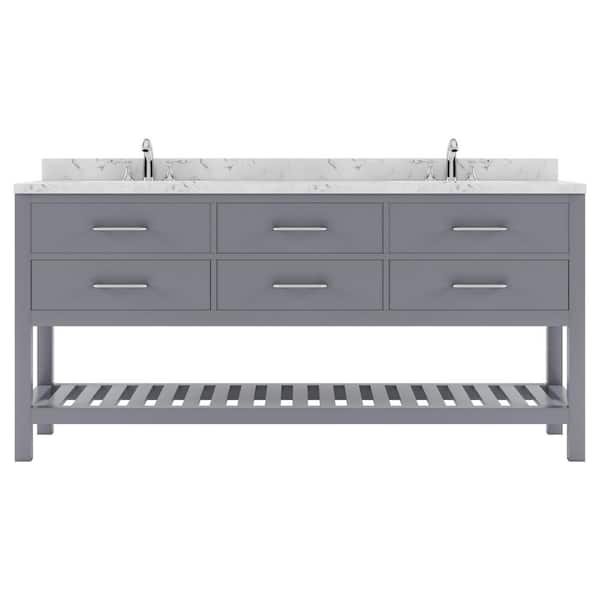 Virtu USA Caroline Estate 72 in. W x 22 in. D x 35 in. H Double Sink Bath Vanity in Gray with Quartz Top