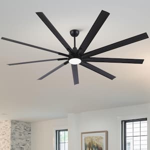 Coastal 84 in. Indoor Matte Black Large Windmill Ceiling Fan with Light, Aluminum Blades and Remote Control