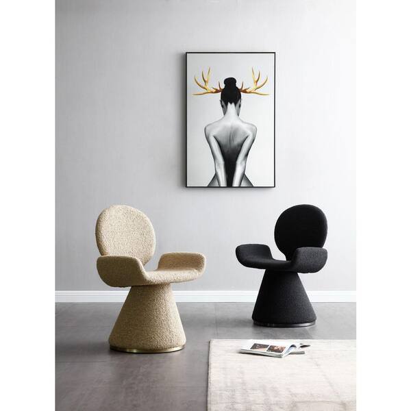 Modrest Neptune Contemporary Beige and Brushed Brass Fabric Side Chair