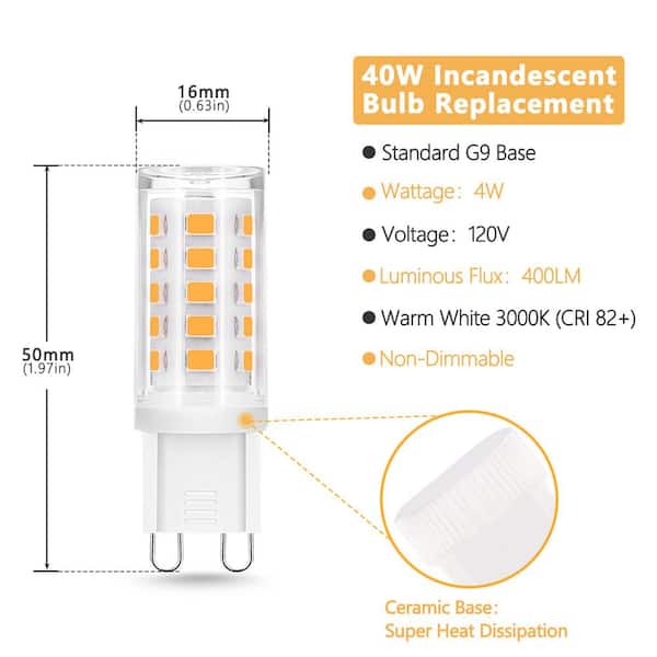 G9 LED Dimmable Light Bulbs 40W Halogen Replacement UL Warm White 3000K 4W 