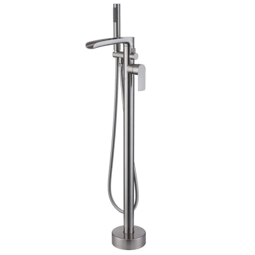 Single-Handle Waterfall Freestanding Tub Faucet with Hand Shower 1 Hole Floor Mounted Bathtub Faucets in Brushed Nickel price history on PriceWatchPro