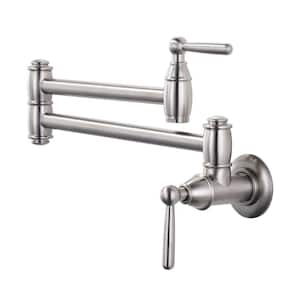 Wall Mounted Pot Filler with Double Joint Swing in Brushed Nickel