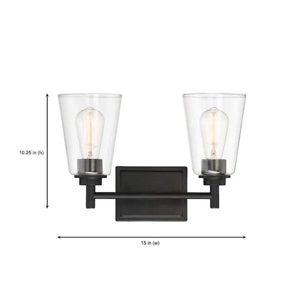 Designers Fountain - Westin 15 in. 2-Light Matte Black Industrial Vanity Light with Clear Glass Shades