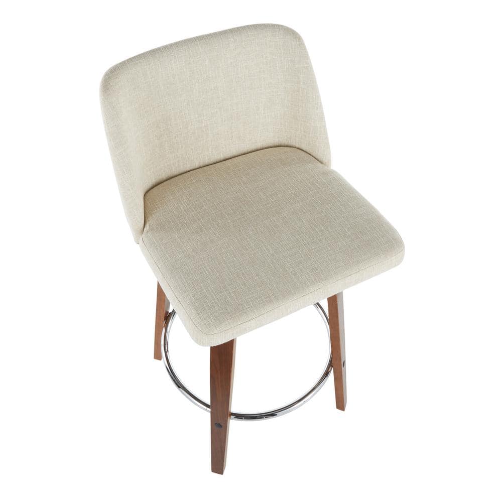 Cream Walnut 17.5" Mid-Century Modern Swivel Counter Stool Set
