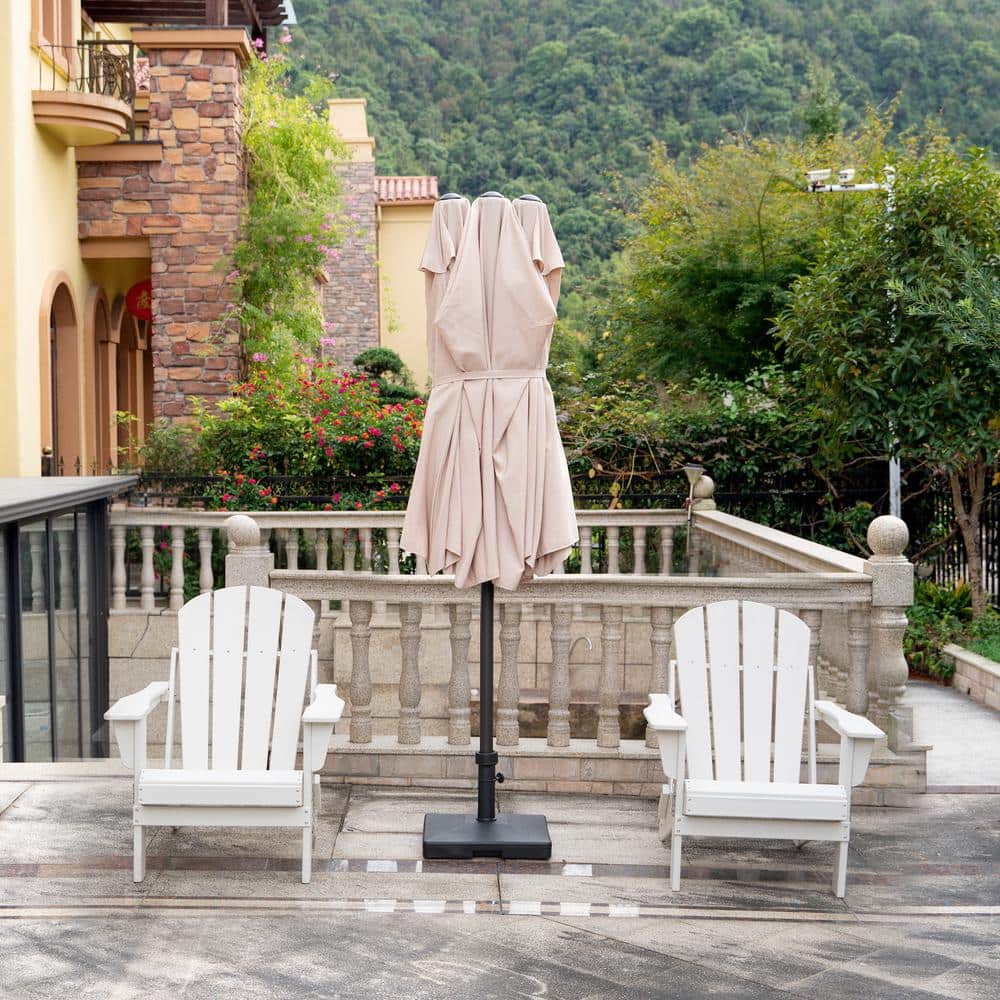 Beige 15 ft Double-Sided Outdoor Patio Umbrella with Steel Pole