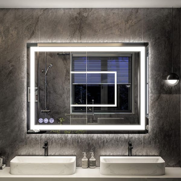 39.4 in. W x 29.5 in. H LED Rectangular LED Light Anti-Fog Frameless Wall Bathroom Vanity Mirror