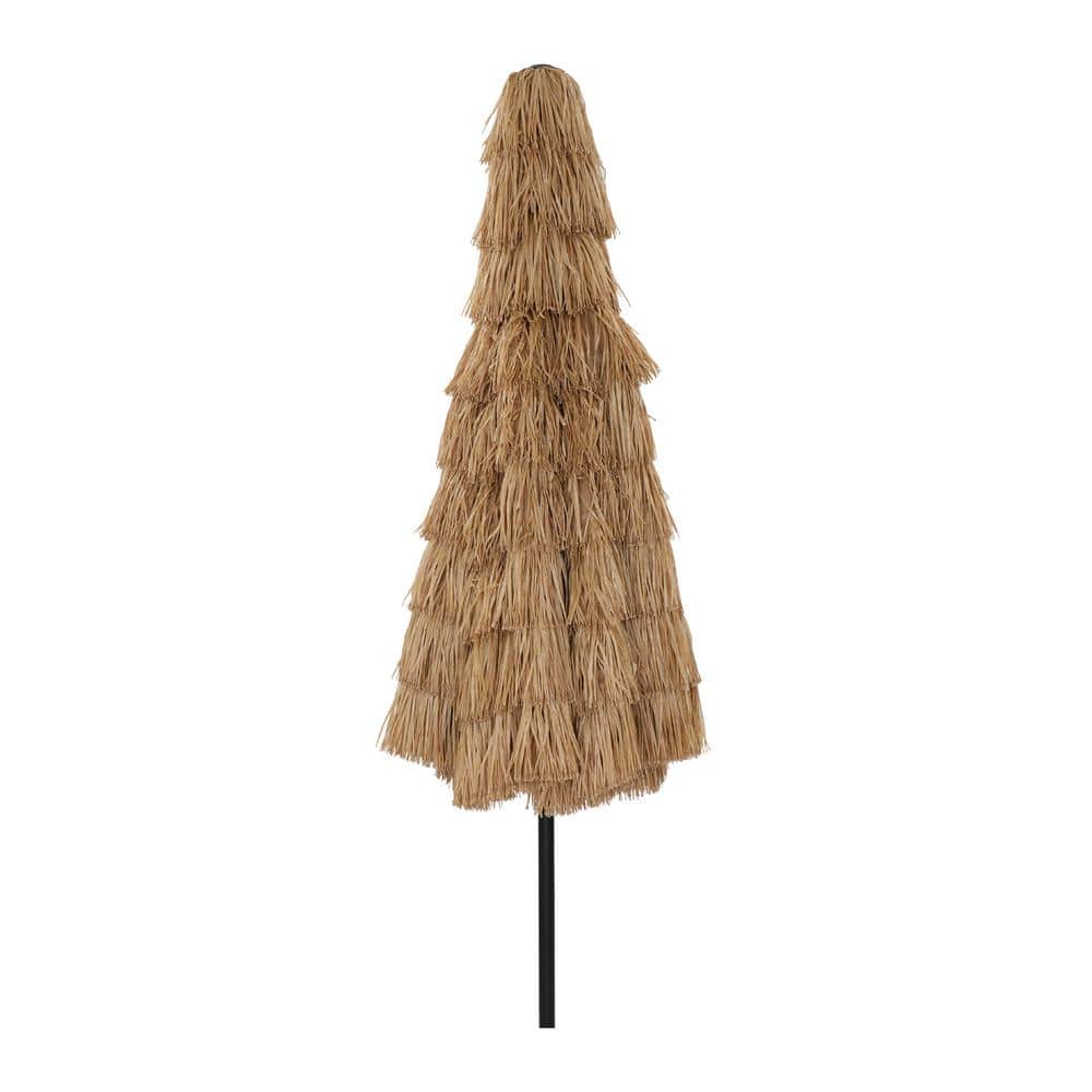 Natural 9 ft. Thatched Tiki Beach Umbrella with Black Steel Pole