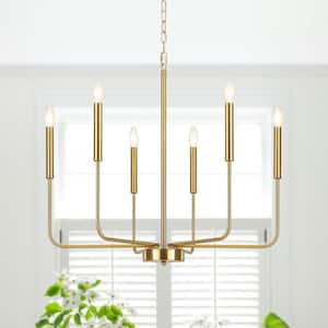 6-Light Dark Gold Classic Farmhouse Candle Style Chandelier for Living Room with No Bulbs Included