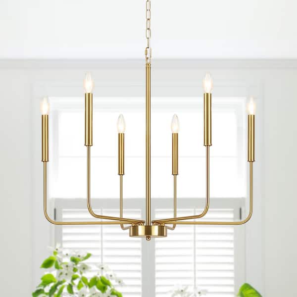 ZJVAIVE 6-Light Dark Gold Classic Farmhouse Candle Style Chandelier for Living Room with No Bulbs Included