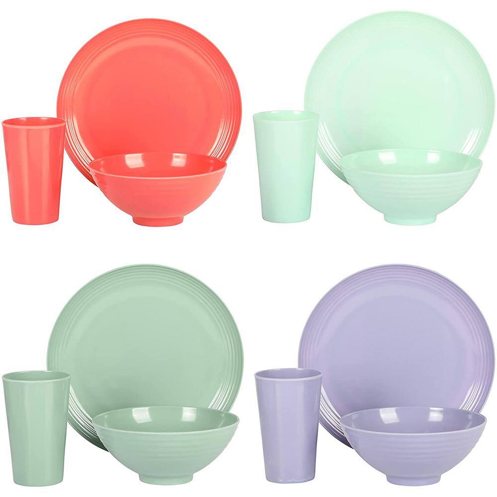 Zelly 12-Piece Assorted Color Melamine Dinnerware Set, Service for 4