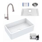 Inspire All-in-One Farmhouse Apron Front Fireclay 30 in. Single Bowl Kitchen Sink with Pfister Faucet and Drain