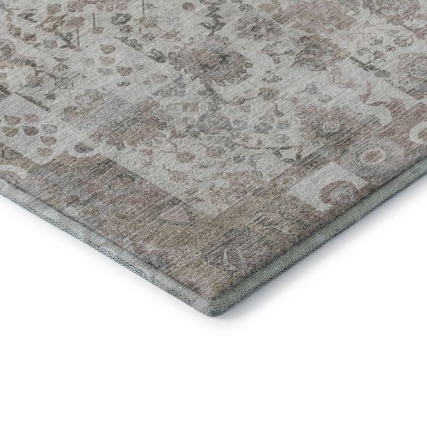 Mayfield Premium Machine Washable Abstract AMF2099 Taupe 8 ft. x 8 ft. Round Rug