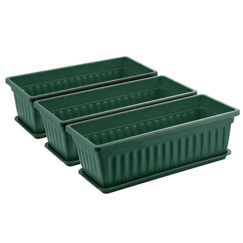 "17"" Green Plastic Raised Drainage Window Planter Box with Tray and Plant Labels for Indoor Outdoor Garden 6-Pack" price history on PriceWatchPro