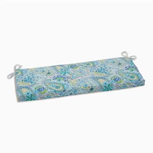 Paisley Rectangular Outdoor Bench Cushion in Blue/Yellow Gilford