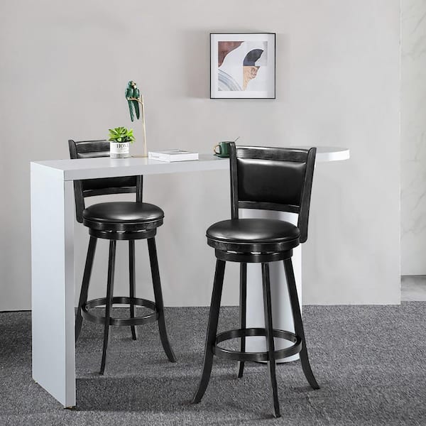 Costway 29 in. Black Low Back Swivel Bar Height Stool Wood