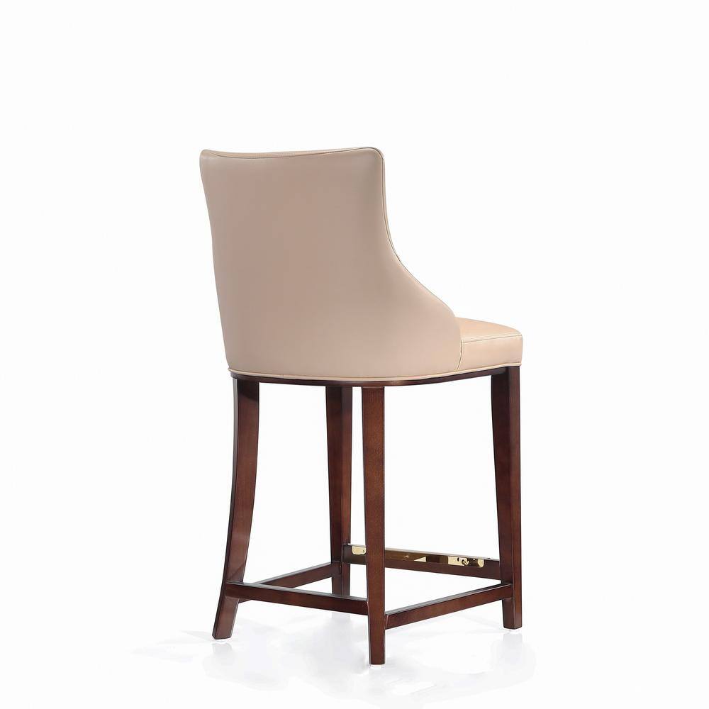 Tan Leatherette Upholstered Counter Height Barstool with Beechwood Frame