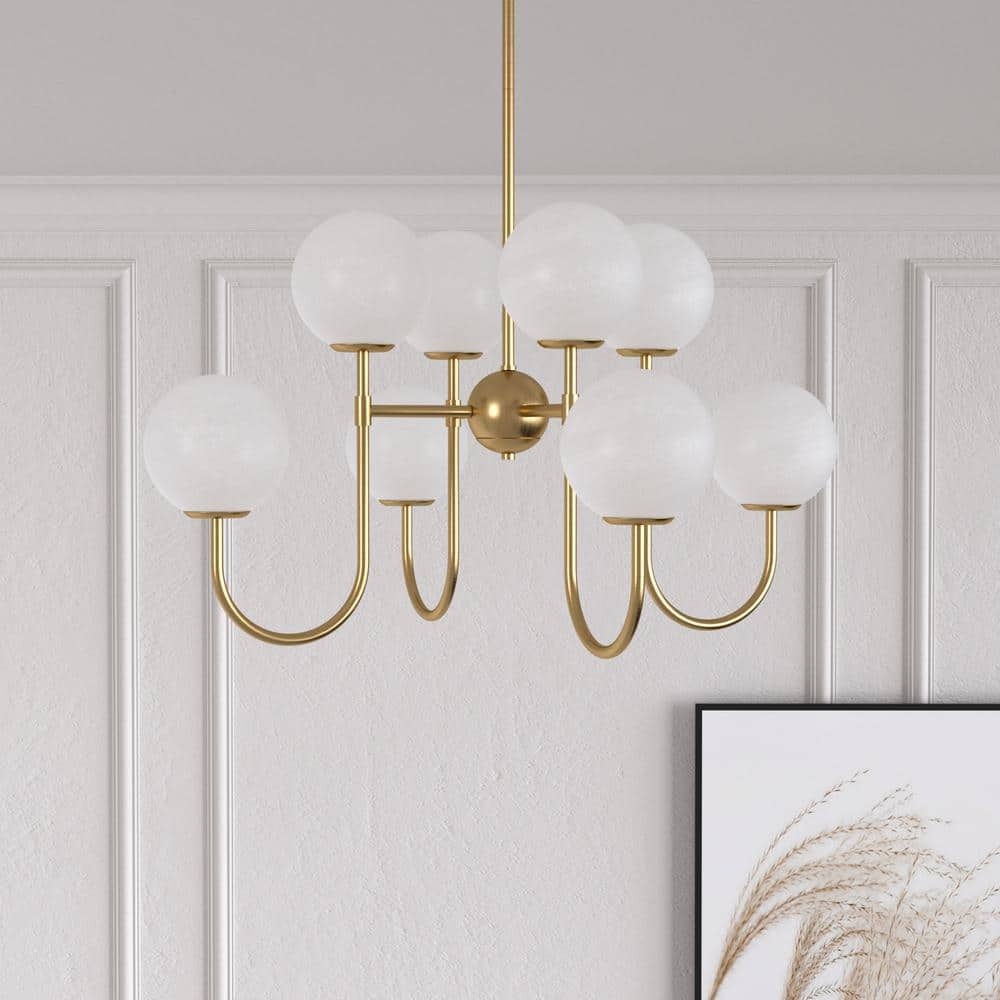 Kansas 8-Light 32 in. Brass Modern Tiered Dimmable Chandeliers With White Glass Shade Living Foyer Lighting price history on PriceWatchPro