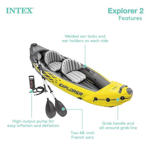 Explorer K2 2-Person Inflatable Kayak Set with Oars and Air Pump Yellow
