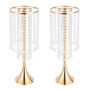 21.9 in. Tall Metal Centerpieces Vases Wedding Flower Stand in Gold (2-Piece)