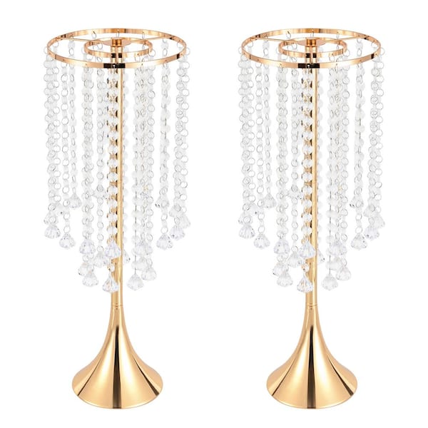 YIYIBYUS 21.9 in. Tall Metal Centerpieces Vases Wedding Flower Stand in Gold (2-Piece)