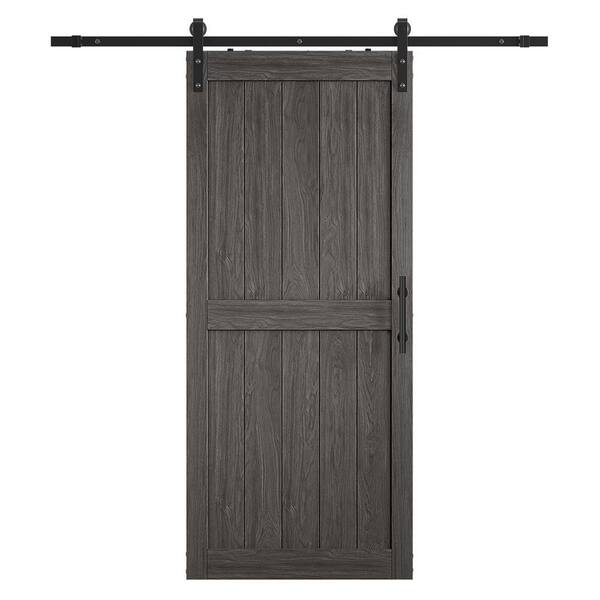 SOCBAZZAR 40 in. x 84 in. 2-Panel Plank Gray MDF Interior Sliding Barn Door with Hardware Kit