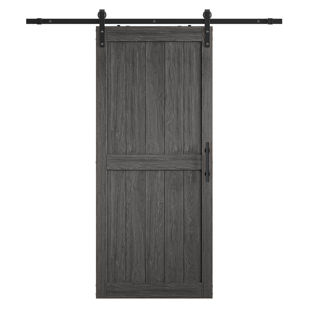 48 in. x 84 in. 2-Panel Plank Gray MDF Interior Sliding Barn Door with Hard