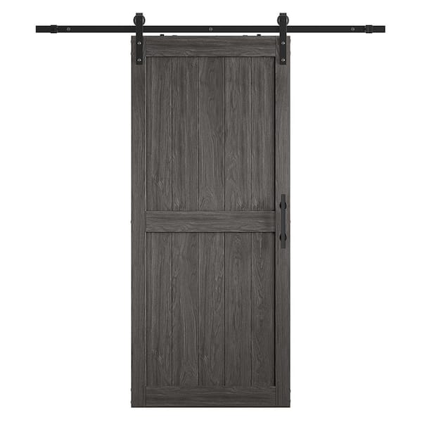 SOCBAZZAR 48 in. x 84 in. 2-Panel Plank Gray MDF Interior Sliding Barn Door with Hardware Kit