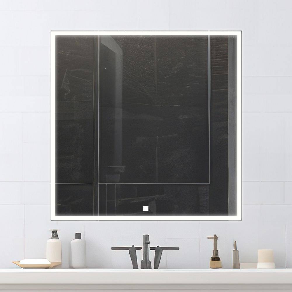 Edge Silver LED Lighted Bathroom Vanity Mirror 30"x32"