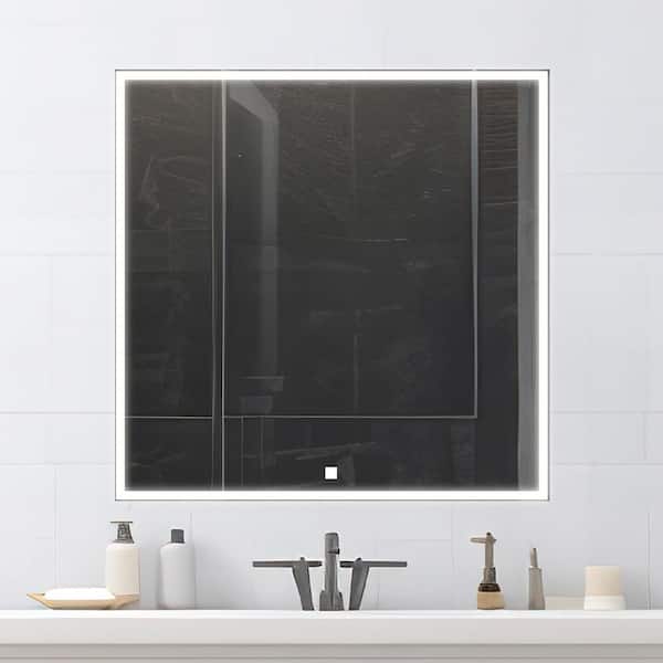 Edge 30 in. W x 32 in. H Rectangular Frameless Wall Mount Bathroom Vanity Mirror Silver, LED Lighting