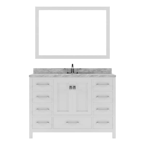 Virtu USA Caroline Avenue 48 in. W x 22 in. D x 34 in. H Single Sink Bath Vanity in White with Marble Top and Mirror