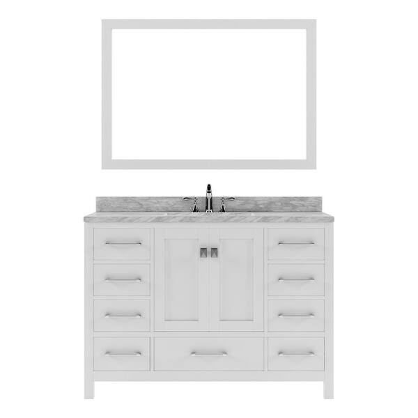 Virtu USA Caroline Avenue 48 in. W x 22 in. D x 34 in. H Single Sink Bath Vanity in White with Marble Top and Mirror