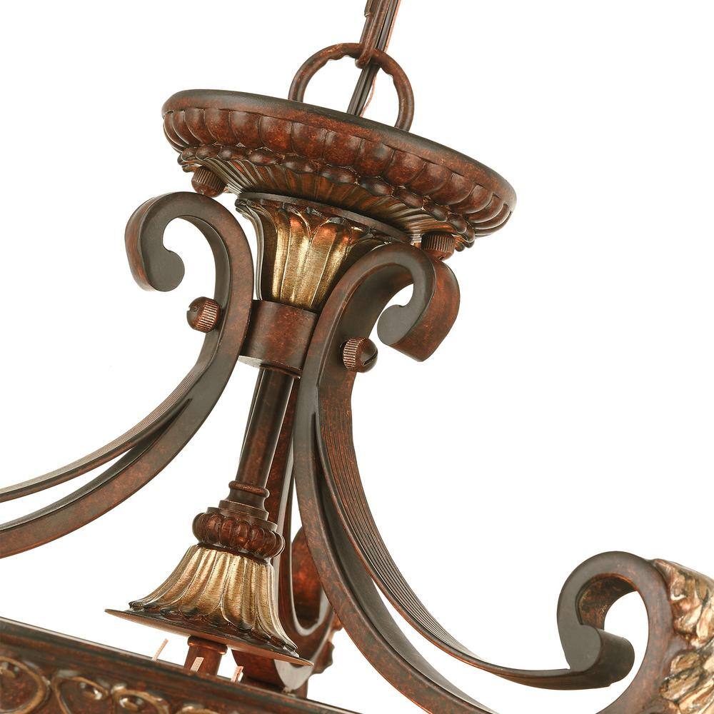 Villa Verona Rustic Art Glass 3-Light Pendant in Bronze and Gold