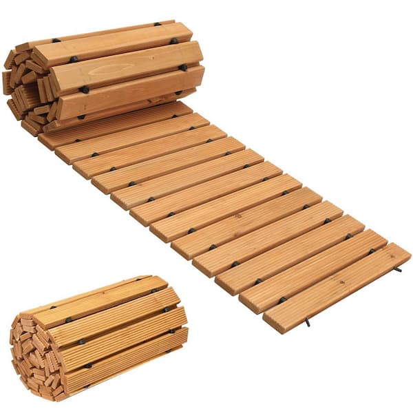96 in. x 17 in. x 5.65 in. Rectangular Brown Cedar Wood Roll Out Walkway Weather Resistant Decorative Paver Landscaping