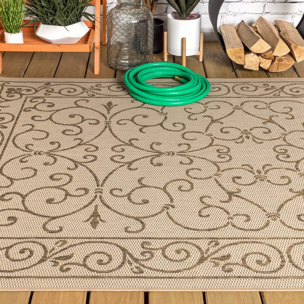 Charleston Vintage Ivory & Brown 9' x 12' Flatweave Outdoor Rug