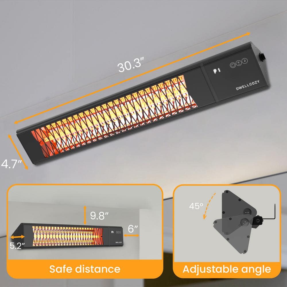 Black Stainless Steel Electric Ceiling Mounted Patio Heater with Remote Control