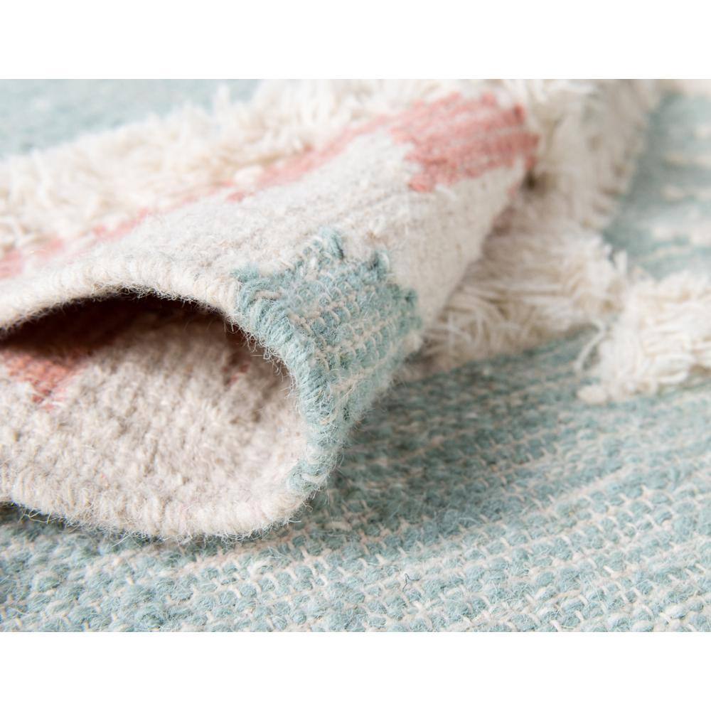 Light Aqua Geometric Hand-knotted Wool Area Rug