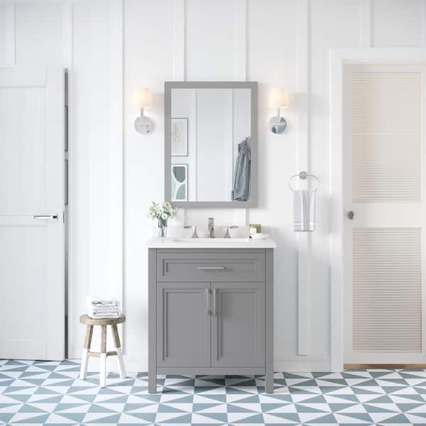 OVE Decors Laney 30 in. W x 22 in. D x 34 in. H Single Sink Bath Vanity in American Gray with White Engineered Stone Top
