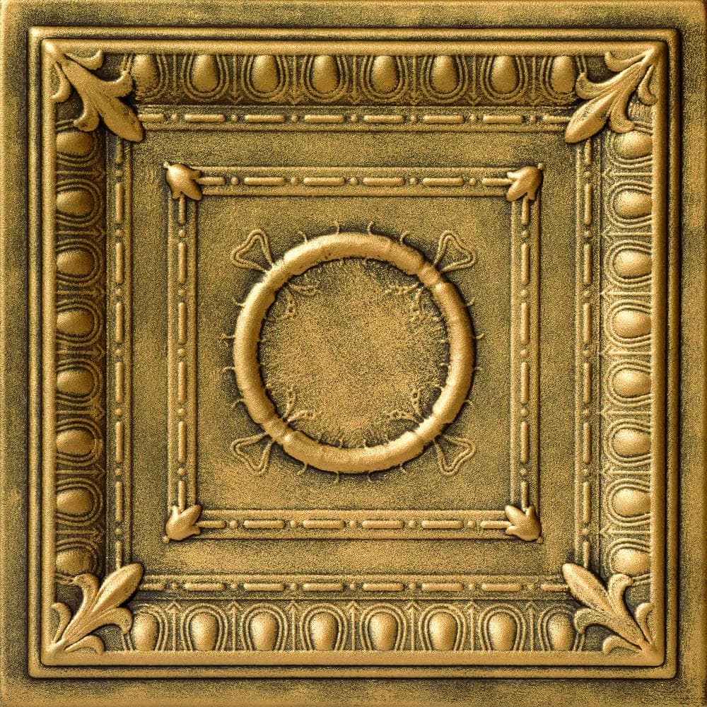 Romanesque Wreath Antique Gold 1.6 ft. x 1.6 ft. Decorative Foam Glue Up Ceiling Tile (259.2 sq. ft. /case) price history on PriceWatchPro