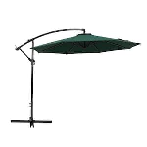 10 ft. Metal Cantilever Manual Tilt Patio Umbrella Waterproof and UV Resistant in Dark Green
