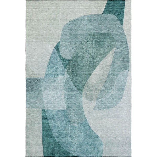 Mayfield Premium Machine Washable Abstract AMF2057 Teal 8 ft. x 10 ft. Area Rug