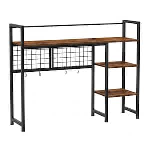 Rustic Brown 38.6 in. x 29.5 in. Wood Desk Organizer,3 Tier Desk Display Rack with Grid with 4 Hooks
