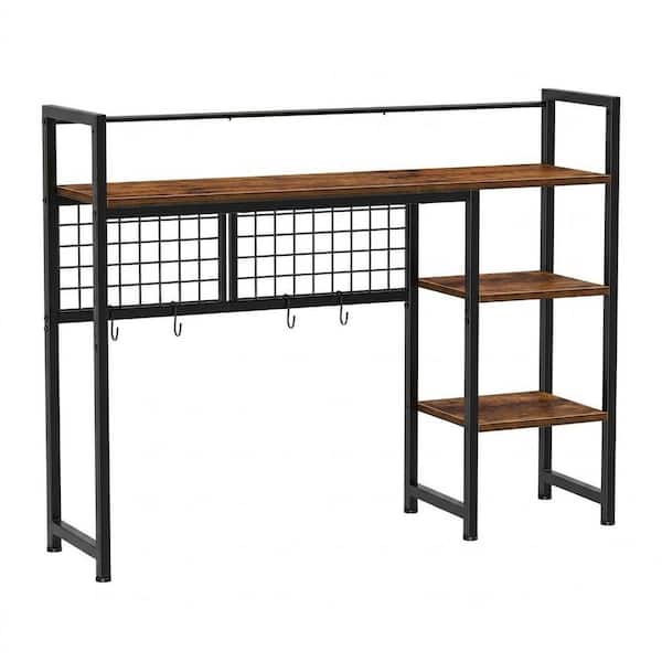 Rustic Brown 38.6 in. x 29.5 in. Wood Desk Organizer,3 Tier Desk Display Rack with Grid with 4 Hooks