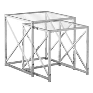 Jasmine 38 in. Chrome/Clear Metal and Tempered Glass Nesting Table Set (Set of 2)
