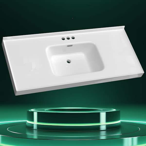 Xoe 49 in. W x 22 in. D Solid Surface White Rectangular Single Sink Bath Vanity Top with Backsplash Basin 3-Faucet Holes