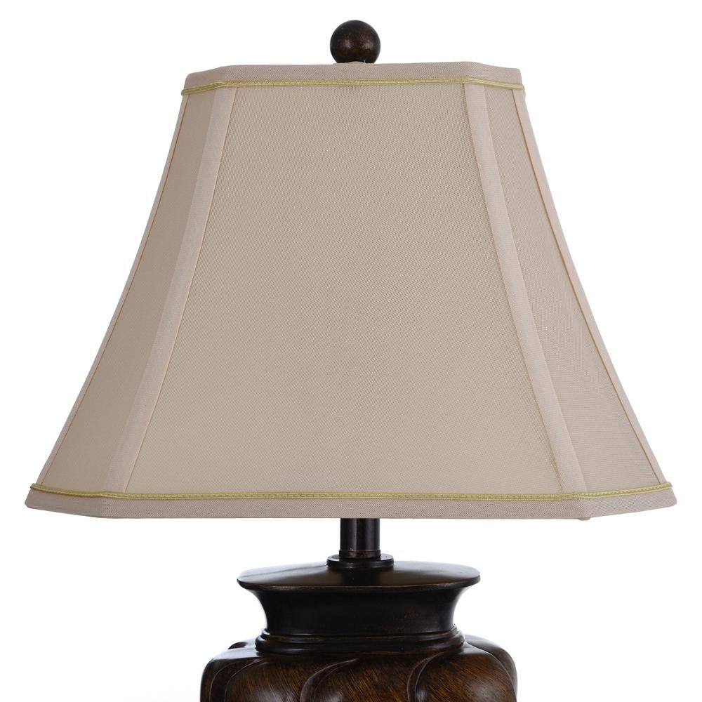 Toffee Wood Finish Table Lamp with White Fabric Shade