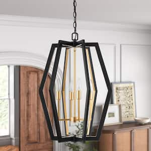 Justin 4-Light Black with Gold Farmhouse Lantern Pendant Light