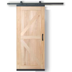 36 in. x 80 in. 4 Panel DesignGlide Farmhouse Unfinished Solid Wood Sliding Barn Door w/ Black Hardware Kit