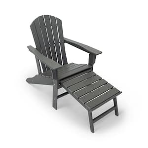 Hampton Gray Patio Plastic Adirondack Chair with Hideaway Ottoman