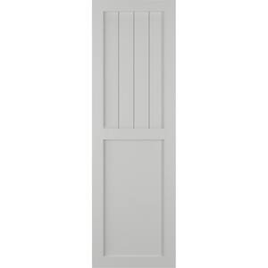 15 in. x 43 in. PVC True Fit Farmhouse/Flat Panel Combination Fixed Mount Board & Batten Shutters Pair in Hailstorm Gray